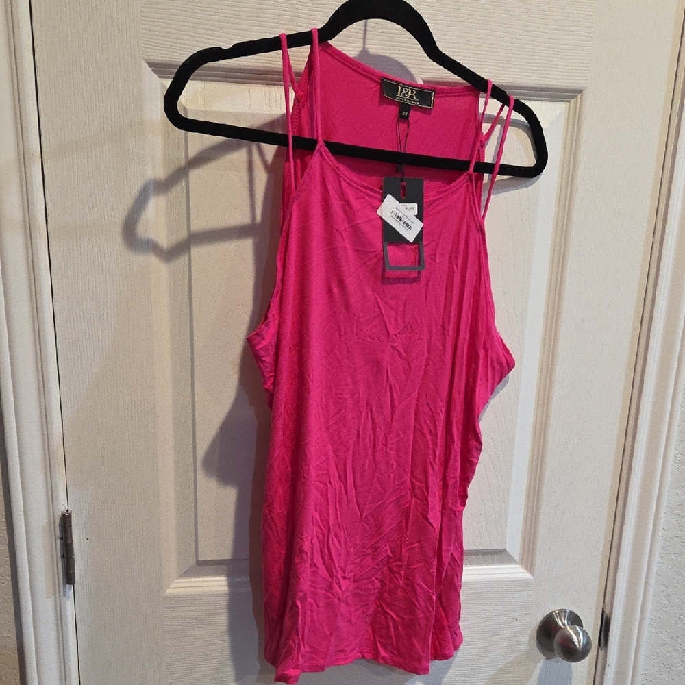 Lucky & Blessed Vibrant Two Strap Pink Tank Sz 2X